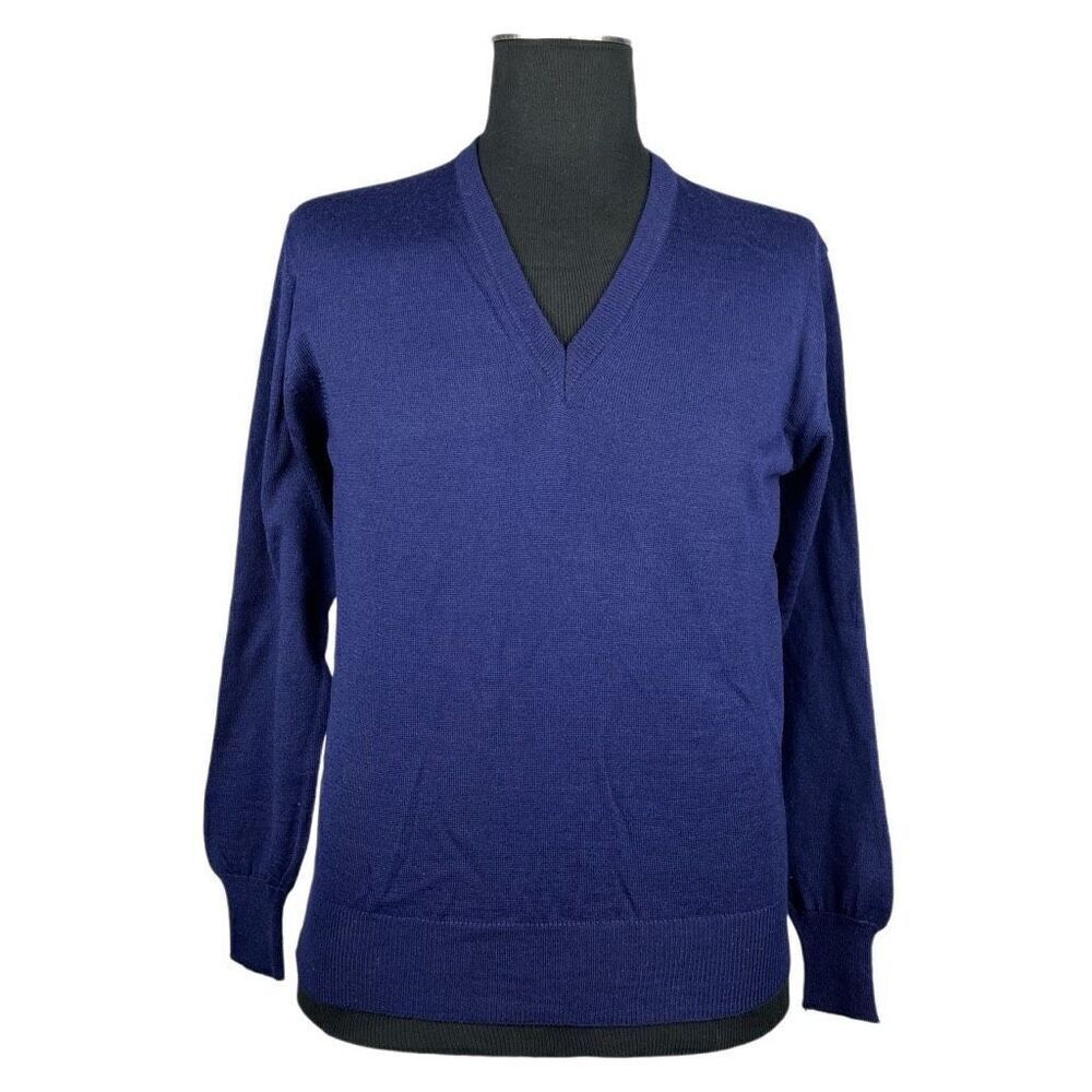 Vintage Oleg Cassini Wool‎ V-Neck Navy Blue Sweater - Men’s L